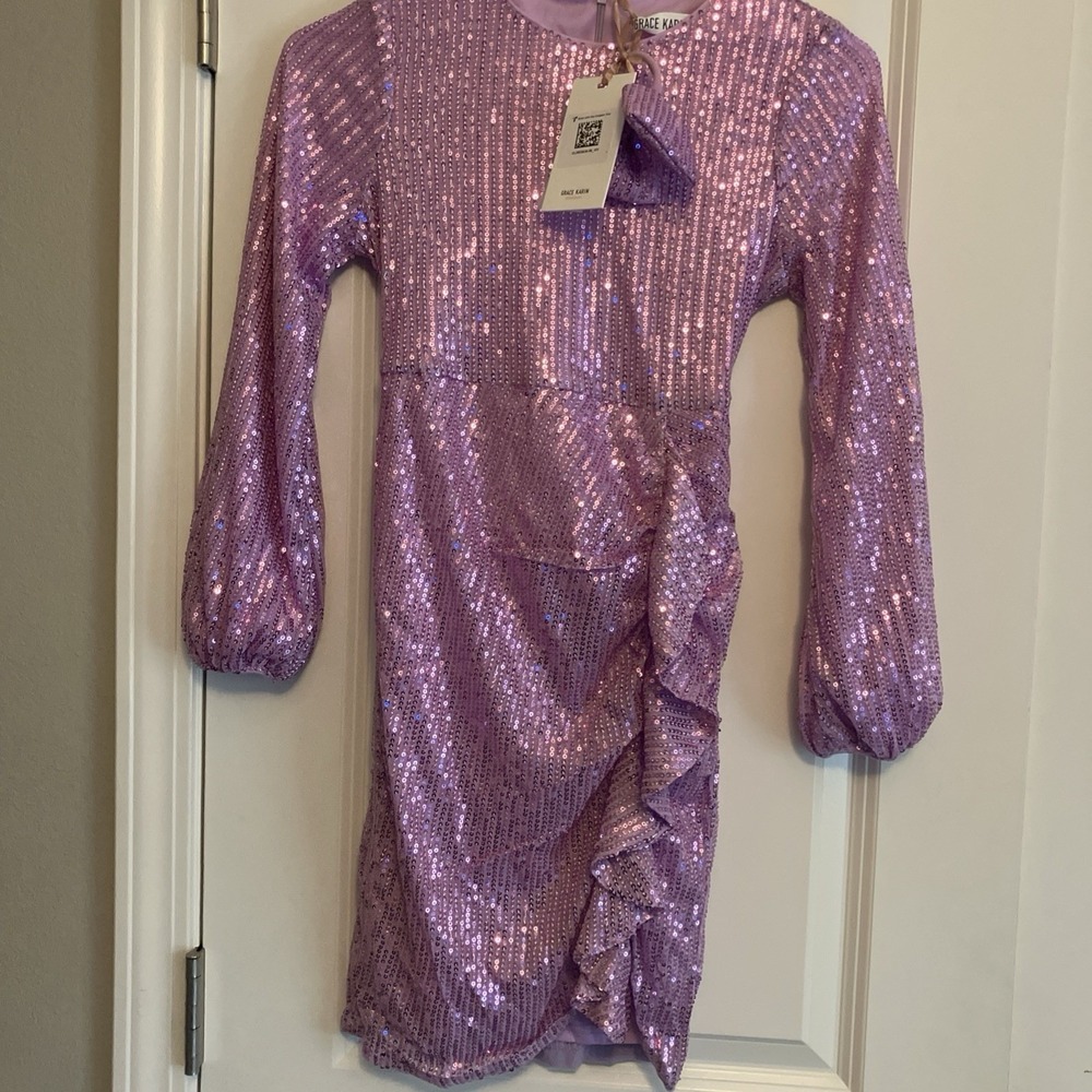 Grace Karin Girl's Long Sleeve Sequin Sparkly Formal Dress Size 8Y Purple C746